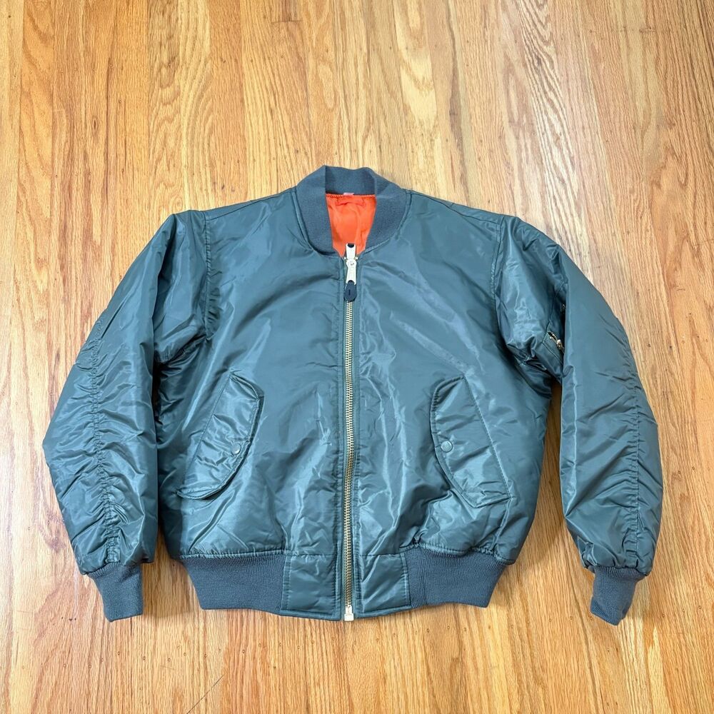 ROTHCO Green Bomber Jacket MA-1 MIL-J-6141 Mens Size XS Orange Lining
